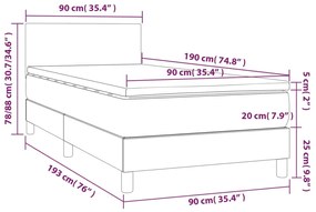 Cama box spring c/ colchão e LED 90x190 cm tecido cinza-claro