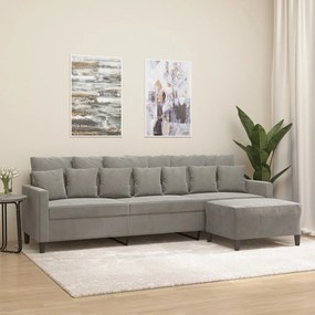 Sofá de 3 lugares com apoio de pés 210 cm veludo cinzento-claro