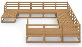 12 pcs conjunto lounge de jardim pinho maciço