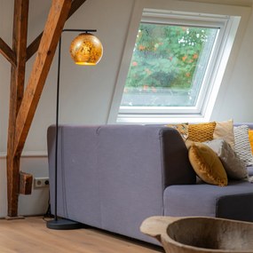 Candeeiro de Pé Design Preto com Vidro Dourado - Bert