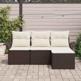Conjunto de Sofás de Jardim vidaXL 4 Peças com Almofadas Castanho Vime