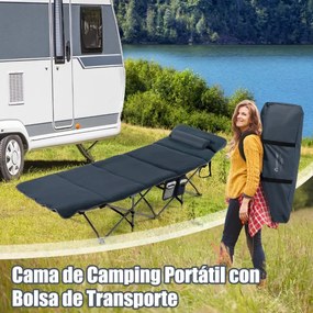 Cama dobrável de campismo para viagem com colchão removível e travesseiro com carga de 150 kg Espreguiçadeira portátil para adultos 185 x 65 x 41-53 c