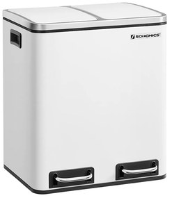 Cesto de cozinha com dois compartimentos e pedal suave | SONGMICS | 41 x 36 x 47 cm | branco|preto | LTB30WT.