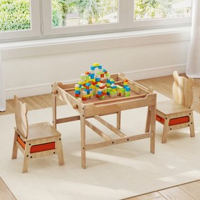 Conjunto de mesa e 2 cadeiras infantil 4 em 1 com quadro branco reversível e giz 2 gavetas de armazenamento Móvel de madeira Panda