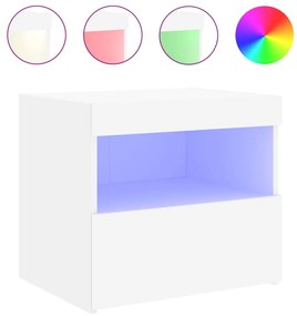 Mesa de cabeceira com luzes LED 50x40x45 cm branco