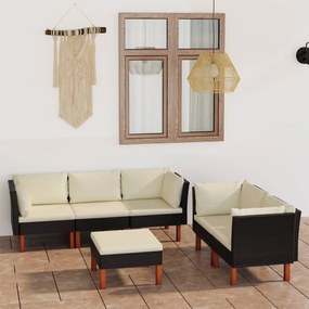 vidaXL 6 pcs conjunto lounge de jardim c/ almofadões vime PE preto