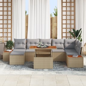 Conjunto de Sofás de Jardim vidaXL 8 Peças com Almofadas Bege Poliratt