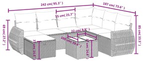 8 pcs conj. sofás jardim c/ almofadões vime PE cinzento-claro