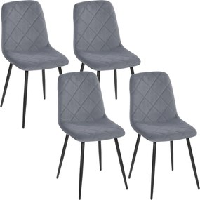HOMCOM Conjunto de 4 Cadeiras de Jantar Modernas Cadeiras de Cozinha Estofadas em Veludo com Pés de Aço 45x54x87 cm Cinza | Aosom Portugal