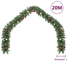 Grinalda de Natal decorada com enfeites e luzes LED 20 m