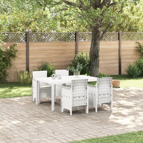 vidaXL Conjunto de Jantar de 5 Peças com Almofadas Branco Ratan Plástico