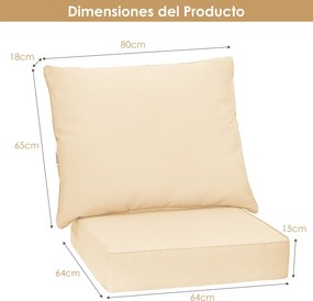 Conjunto de 2 almofadas para jardim (CADEIRA NÃO INCLUIDA) com fitas antiderrapantes removíveis e enchimento macio para sofá de sala de estar, cor beg