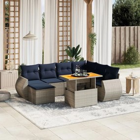 vidaXL 8 pcs conjunto sofás p/ jardim c/ almofadões vime PE cinzento