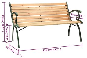 Banco de jardim 116 cm ferro fundido e madeira de abeto maciça