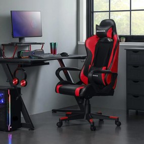 Cadeira Gaming ergonómica Estrutura de aço, regulável em altura, função de balanço preto-vermelho