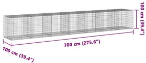 Cesto gabião com cobertura 700x100x100 cm ferro galvanizado