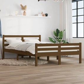 vidaXL Estrutura de cama casal 135x190 cm madeira maciça castanho-mel