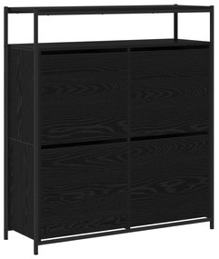 Gabinete de Sapatos com 4 Gavetas Basculantes Carvalho Preto 100x34x11
