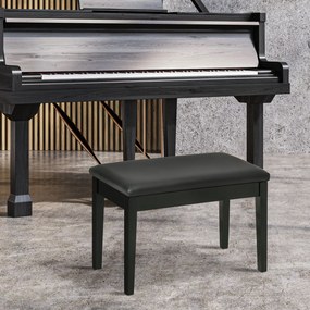 Banco de piano com assento almofadado, pés em madeira maciça e revestimento sintético, 75 x 35 x 49 cm, preto