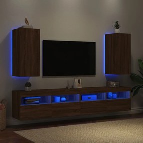 Móveis de parede para TV com luzes LED 2 pcs carvalho castanho