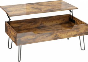 Mesa de Centro Retangular em Madeira com Grande Armazenamento Oculto Altura Ajustável 95x50x40 cm Castanho Rústico