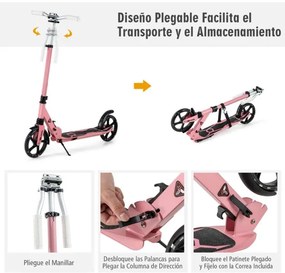 Trotinete dobrável com luzes LED para crianças Guiador com altura ajustável 93 x 43 x 91-106 cm Rosa