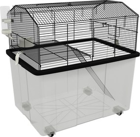 PawHut Gaiola para Hamsters Casa para Pequenos Roedores com Comedouro Bebedouro Rampa e Roda 57x43x57 cm Preto | Aosom Portugal