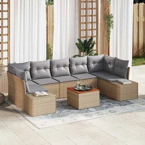 vidaXL Conjunto de Sofá de Jardim de 8 Peças com Almofadas Bege Rattan Poliéster Acácia