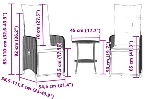 Cadeiras jardim reclináveis 2 pcs com mesa vime PE preto
