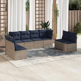 vidaXL 8 pcs conjunto sofás p/ jardim c/ almofadões vime PE cinzento
