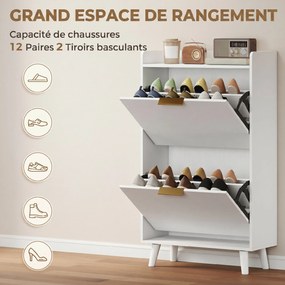 Sapateira com capacidade 70 L x 30 P x 120 A cm para 12 pares, armário estreito com 2 gavetas rebatíveis e prateleiras ajustáveis, branco