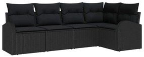 Conjunto de Sofá de Jardim de 5 Peças com Almofadas Preto Rattan de Po