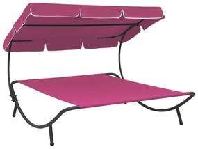 vidaXL Espreguiçadeira jardim com toldo rosa