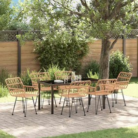 vidaXL Conjunto de Jantar de Jardim de 7 Peças em Rattan Sintético Marrom