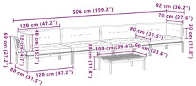5 pcs móveis de paletes p/ jardim com almofadões acácia maciça