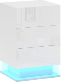 HOMCOM Mesa de Cabeceira com Faixa de Luz LED Multicolor Mesa Auxiliar com 3 Gavetas Estilo Moderno 40x35x60 cm Branco Brilhante | Aosom Portugal