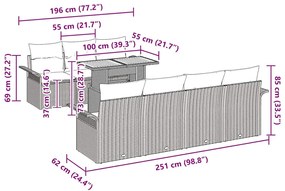 Conjunto de Sofá de Jardim 8 Peças com Almofadas Bege de Poliratan e A