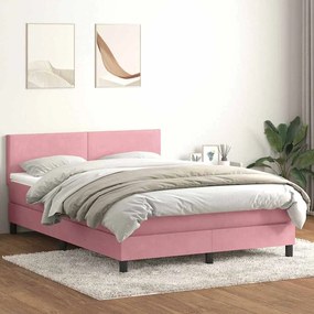 vidaXL Cama box spring c/ colchão e LED 140x210 cm veludo Rosa