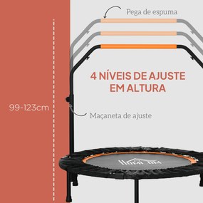 Trampolim Fitness Ø102 Trampolim Dobrável com Pega Ajustável em 4 Níveis Estrutura de Aço Preto e Laranja