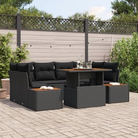 vidaXL Conjunto de Jantar para Jardim de 7 Peças com Almofadas Preto Vime Acácia