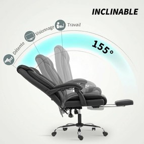 Cadeira de escritório ergonómica, cadeira de escritório reclinável com apoio para os pés, altura ajustável, giratória a 360°, preta