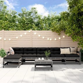 7 pcs conjunto lounge de jardim pinho maciço cinza