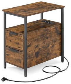 Mesa de apoio com regleta integrada e 2 gavetas para sala ou quarto | VASAGLE | 60 x 35 x 60 cm | marrom|preto | LET325B01.