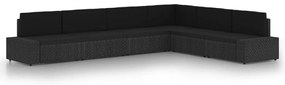 vidaXL 6 pcs conjunto lounge de jardim c/ almofadões vime PE preto