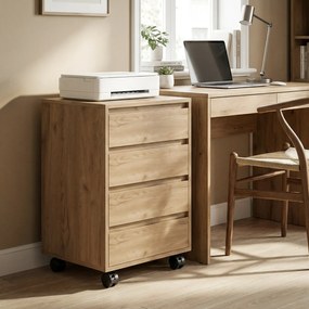 Bloco de Gavetas de Escritório com 4 Gavetas Rodas para Escritório 46x40x65 cm Castanho