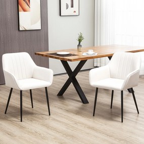 Conjunto de 2 Cadeiras de Sala de Jantar Estofadas em Linho com Encosto e Pés de Metal 59,5x56,5x81 cm Bege Claro