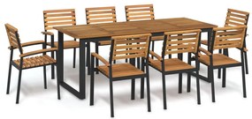 Conj. jantar p/ jardim 9 pcs madeira de acácia maciça e metal