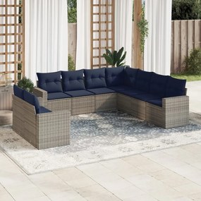 vidaXL 9 pcs conjunto sofás p/ jardim c/ almofadões vime PE cinzento