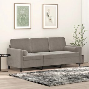 vidaXL Sofá 3 lugares c/ almofadas/almofadões 180cm tecido cinza-claro