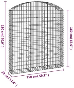 Cesto gabião arqueado 150x30x160/180 cm ferro galvanizado